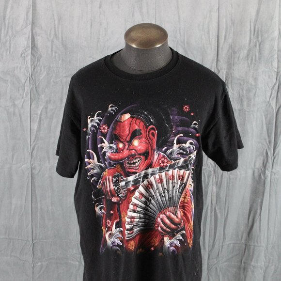Retro Graphic T-shirt - Tengu Mask Warrior with Fan Big Graphic - Men's XL - Picture 3 of 9